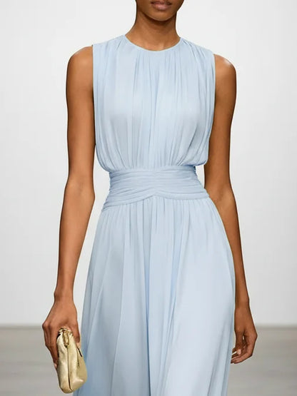 Sleeveless Ruched A-Line Wedding Guest Maxi Dress
