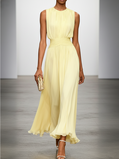Sleeveless Ruched A-Line Wedding Guest Maxi Dress