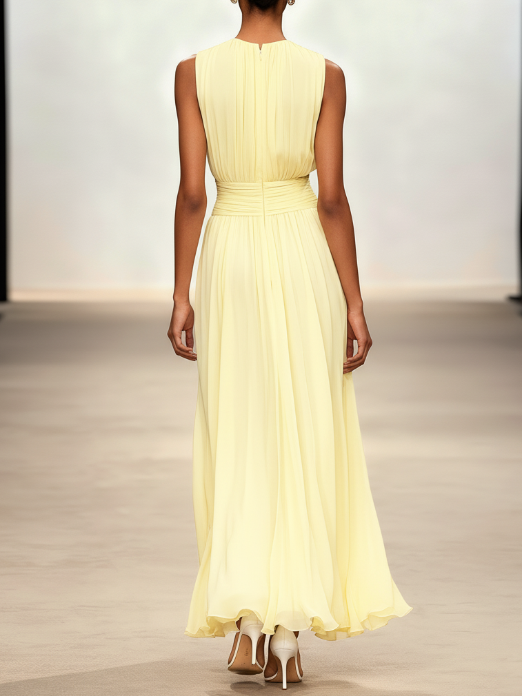 Sleeveless Ruched A-Line Wedding Guest Maxi Dress
