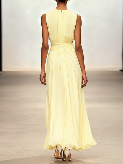 Sleeveless Ruched A-Line Wedding Guest Maxi Dress