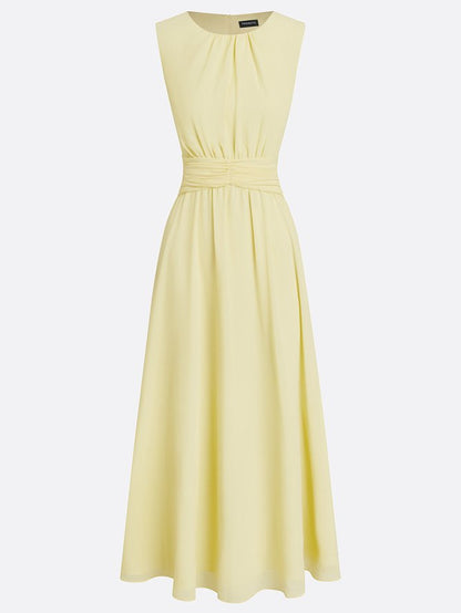 Sleeveless Ruched A-Line Wedding Guest Maxi Dress