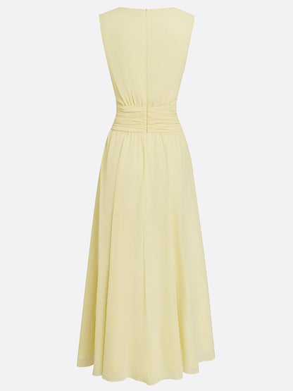 Sleeveless Ruched A-Line Wedding Guest Maxi Dress