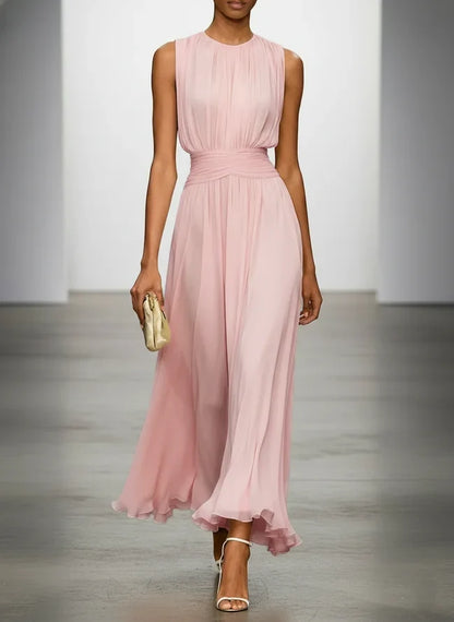 Sleeveless Ruched A-Line Wedding Guest Maxi Dress