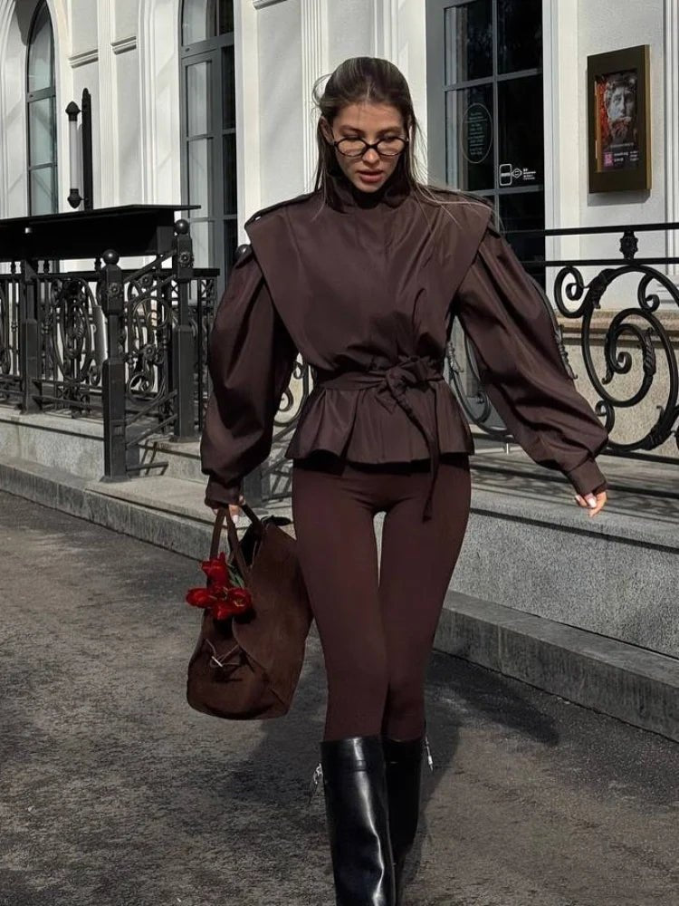 Women's Lace Up Stand Collar Jacket