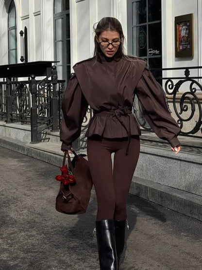 Women's Lace Up Stand Collar Jacket