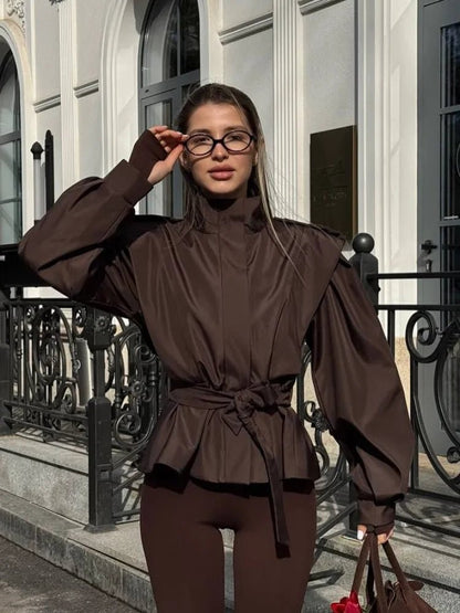 Women's Lace Up Stand Collar Jacket