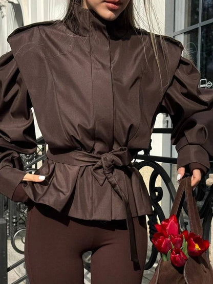 Women's Lace Up Stand Collar Jacket