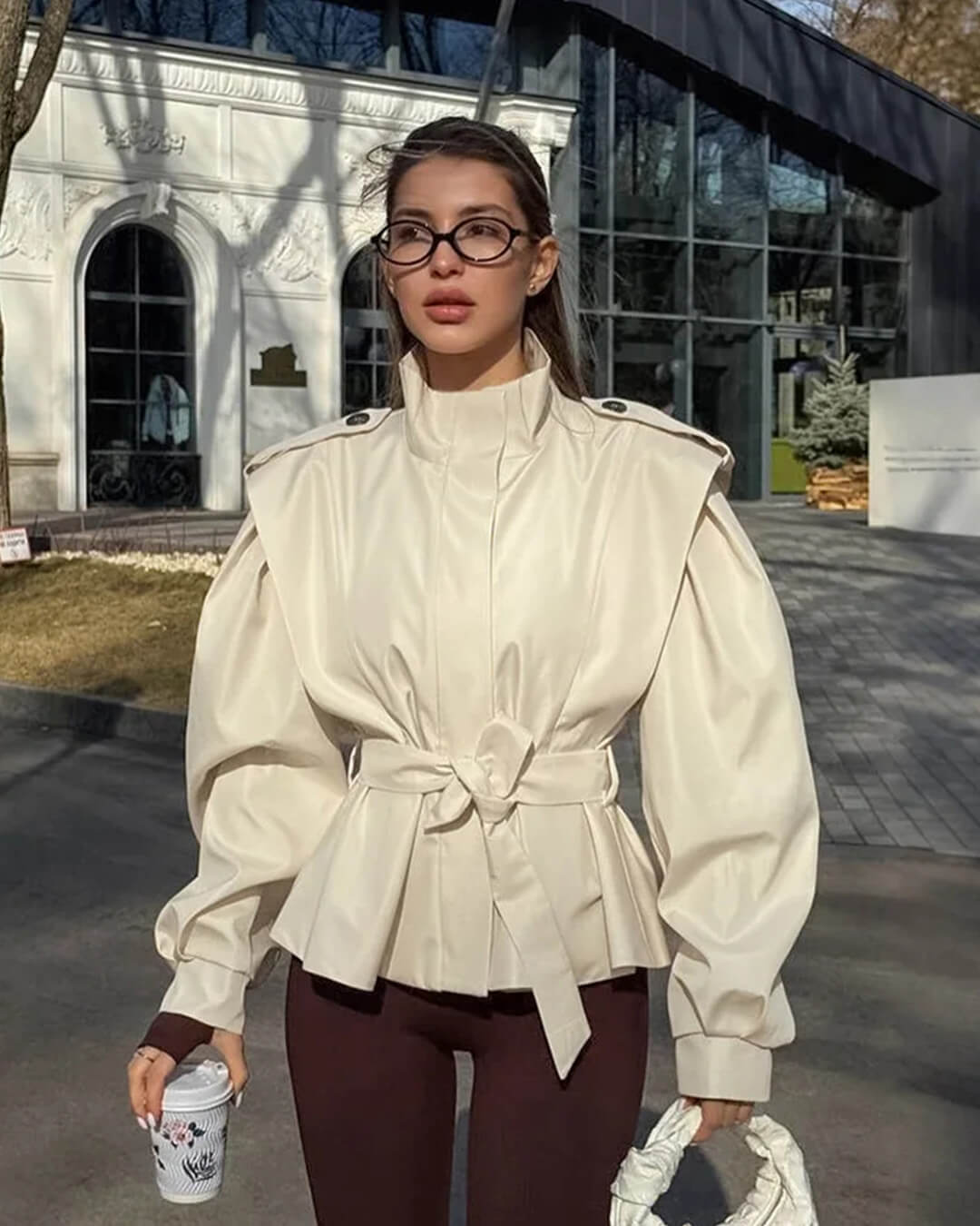 Women's Lace Up Stand Collar Jacket