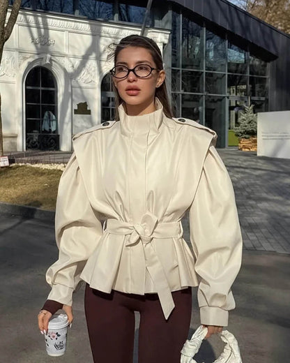 Women's Lace Up Stand Collar Jacket