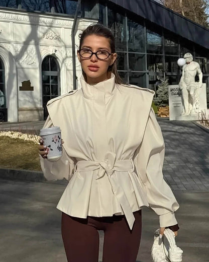 Women's Lace Up Stand Collar Jacket