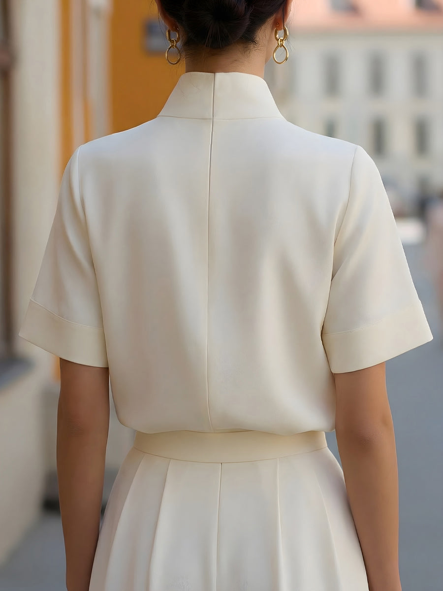 Stand Collar Short Sleeve Work Blouse