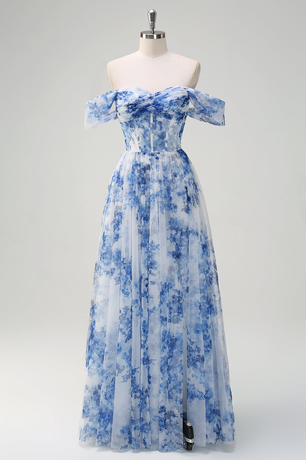 white-blue-floral-tulle-bridesmaid-dress-front