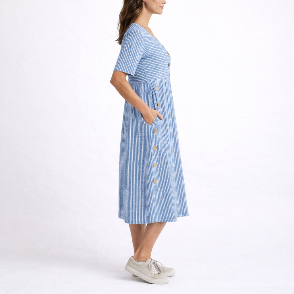 Women’s Striped Button Detail Midi Dress