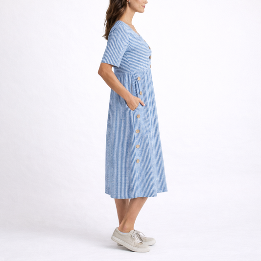 Women’s Striped Button Detail Midi Dress