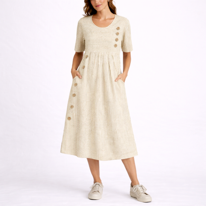 Women’s Striped Button Detail Midi Dress