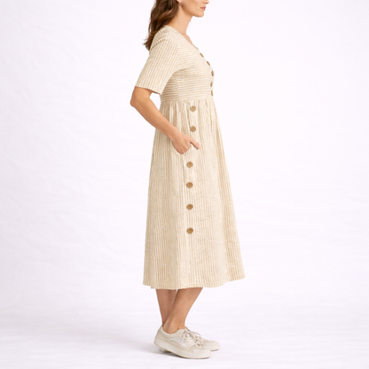 Women’s Striped Button Detail Midi Dress