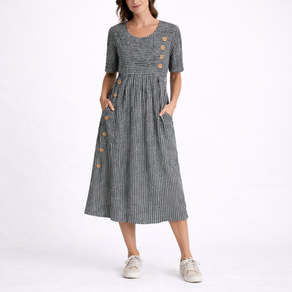 Women’s Striped Button Detail Midi Dress