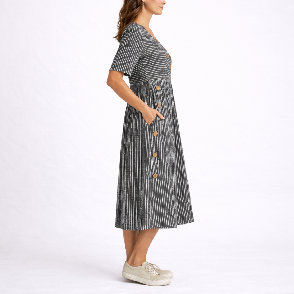Women’s Striped Button Detail Midi Dress