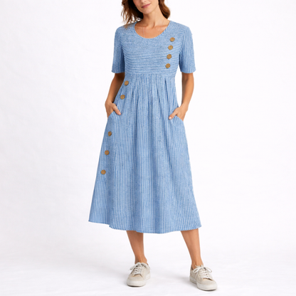 Women’s Striped Button Detail Midi Dress