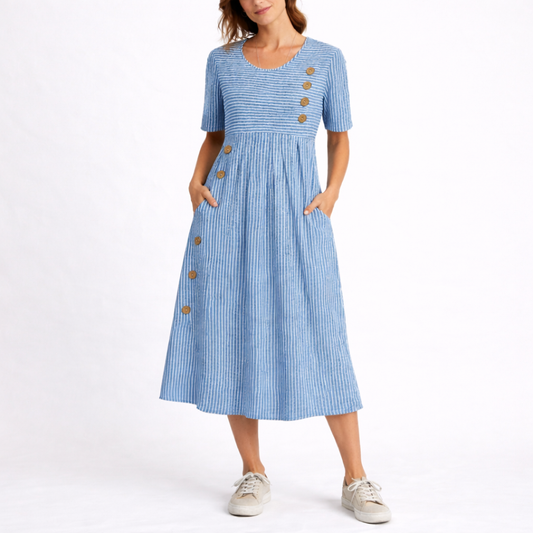 Women’s Striped Button Detail Midi Dress