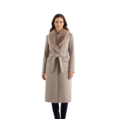 Women’s Belted Faux Fur Collar Winter Coat