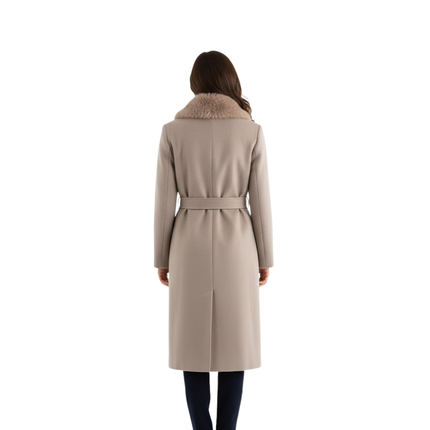 Women’s Belted Faux Fur Collar Winter Coat