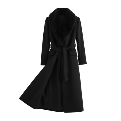 Women’s Belted Faux Fur Collar Winter Coat