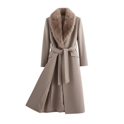Women’s Belted Faux Fur Collar Winter Coat