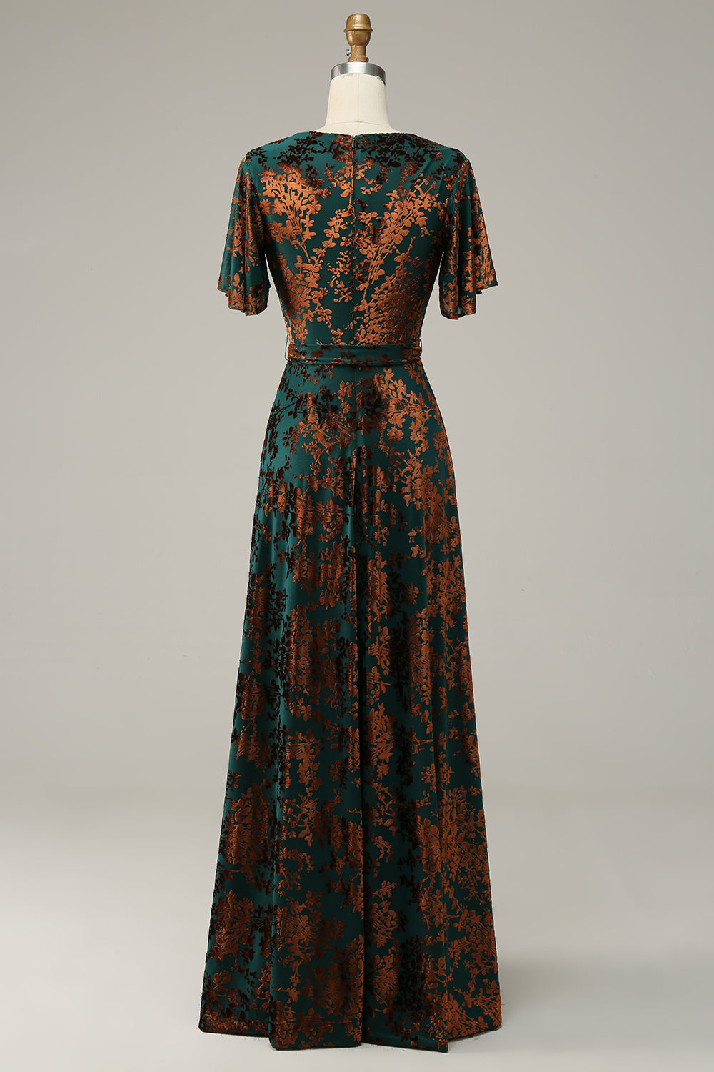 ILYNORA dark green burnout velvet dress from behind. 