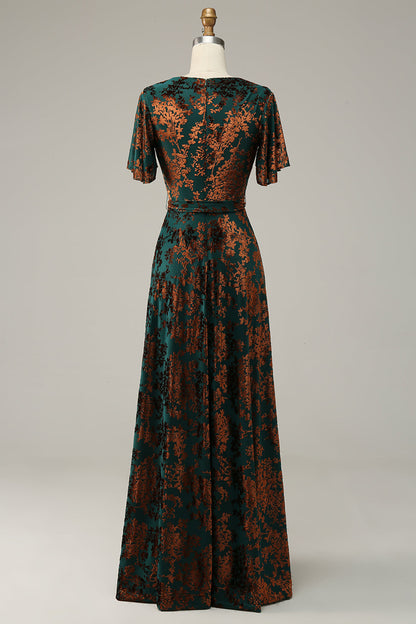 ILYNORA dark green burnout velvet dress from behind. 