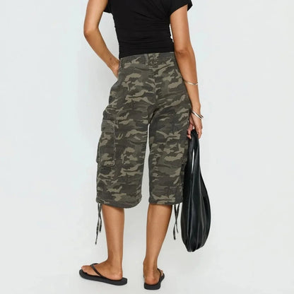 Women’s Camo Wide Leg Long Cargo Shorts