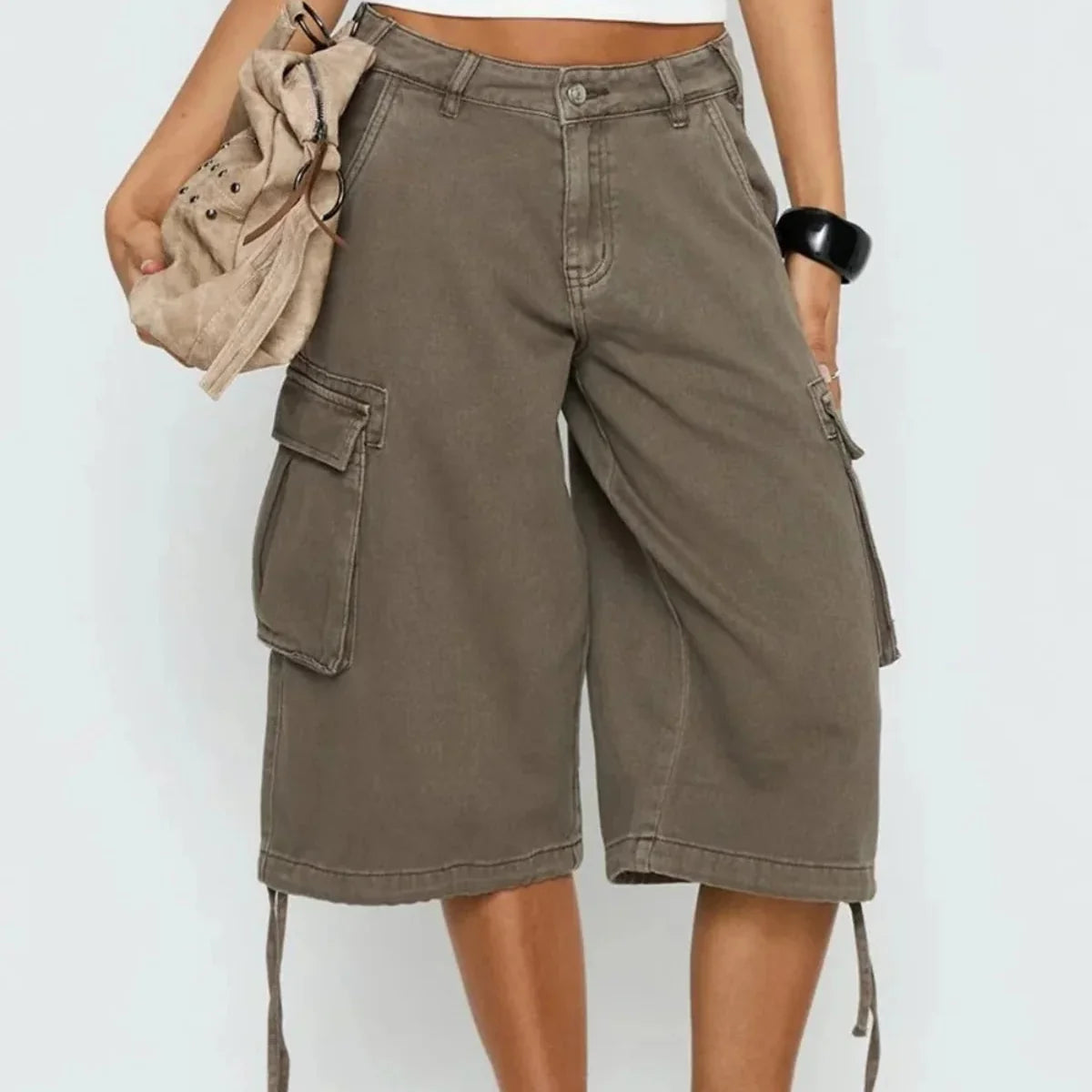 Women’s Camo Wide Leg Long Cargo Shorts
