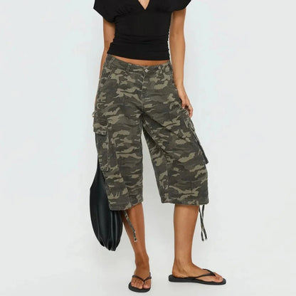 Women’s Camo Wide Leg Long Cargo Shorts
