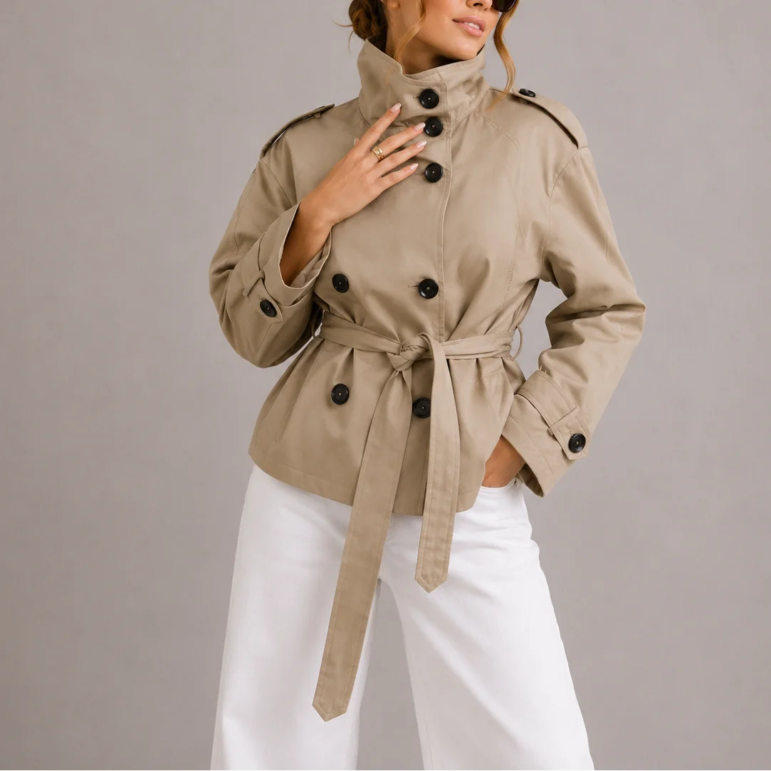 Women's Chic Belted Cropped Trench Jacket