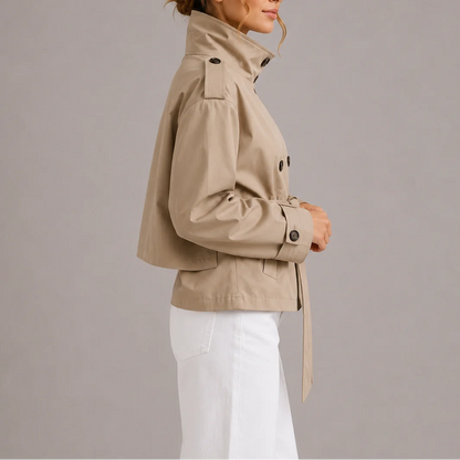 Women's Chic Belted Cropped Trench Jacket