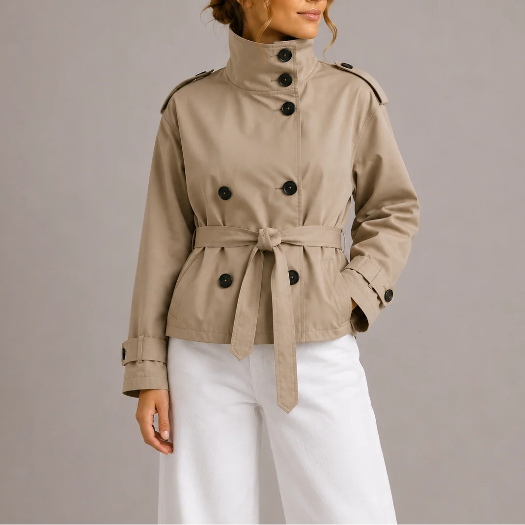 Women's Chic Belted Cropped Trench Jacket