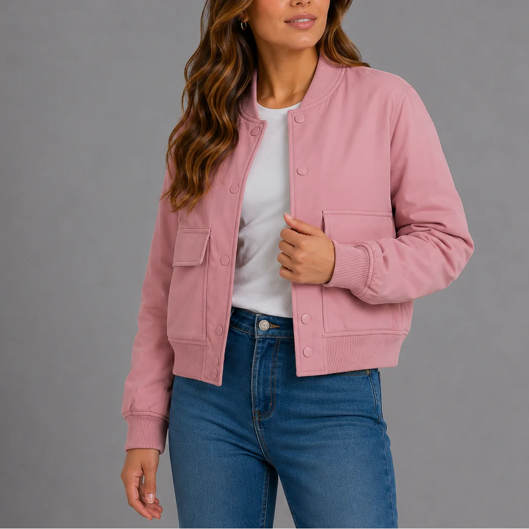 Women's Classic Snap-Button Bomber Jacket