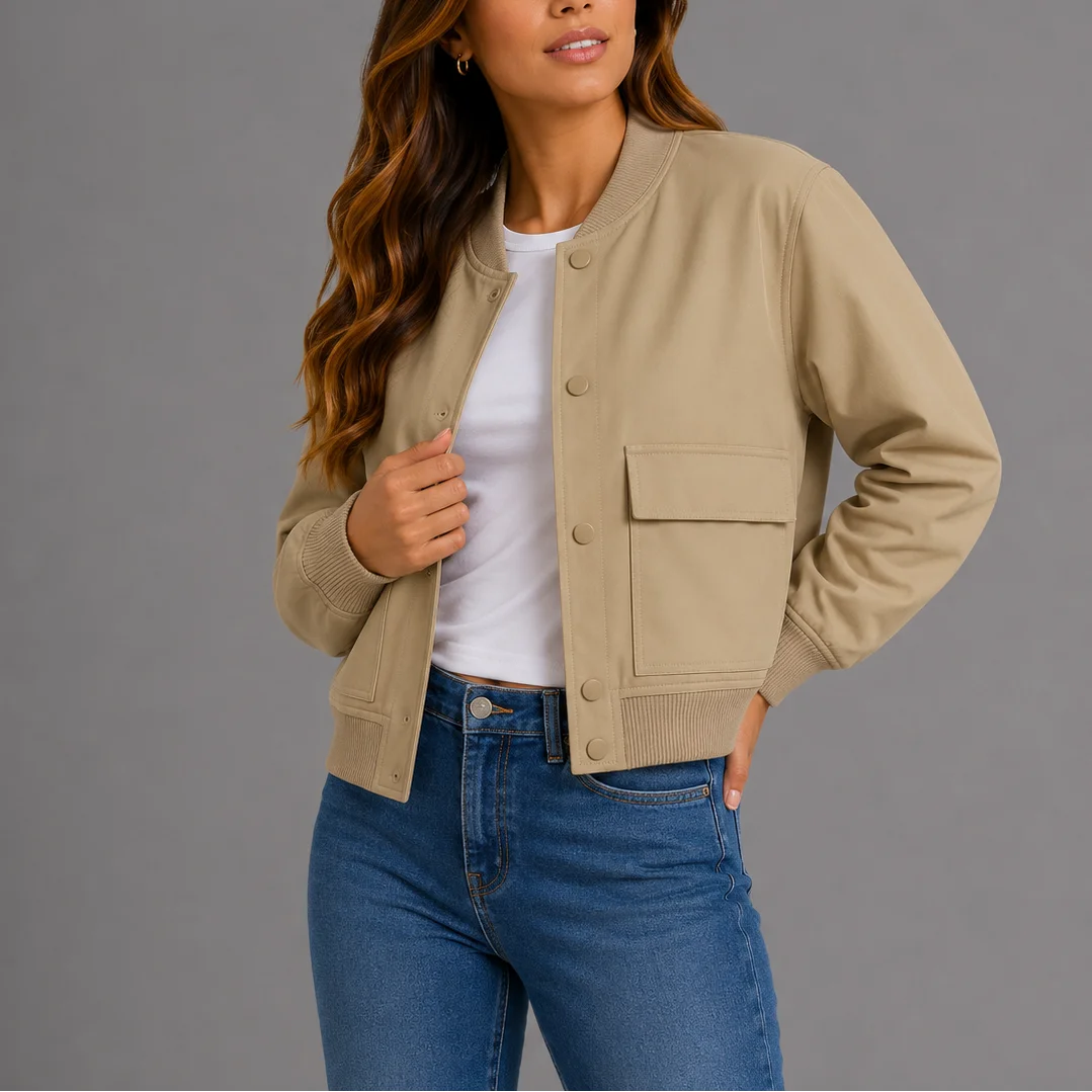 Women's Classic Snap-Button Bomber Jacket