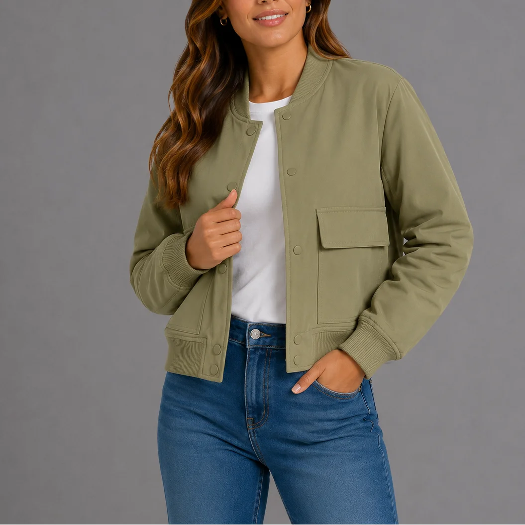 Women's Classic Snap-Button Bomber Jacket