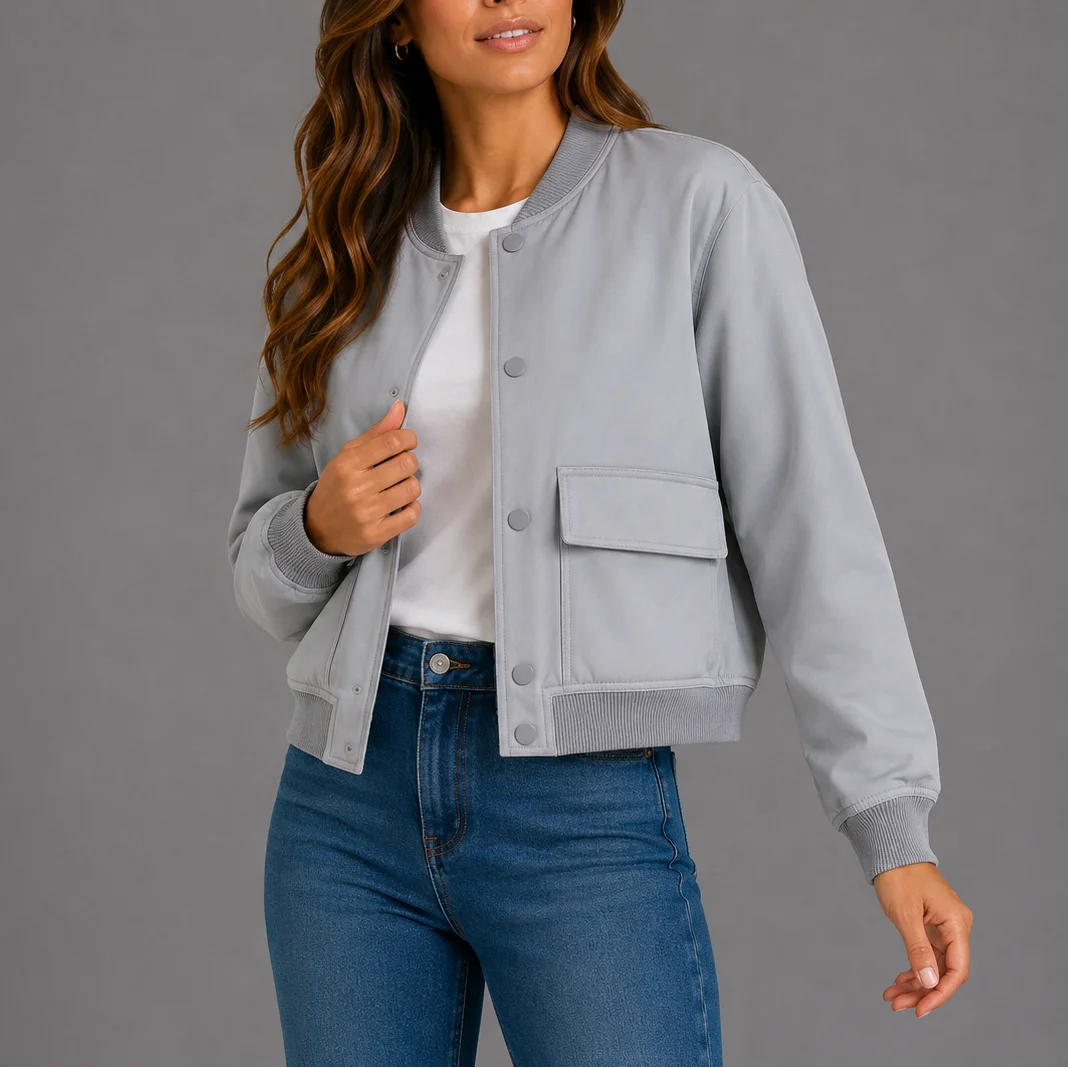 Women's Classic Snap-Button Bomber Jacket