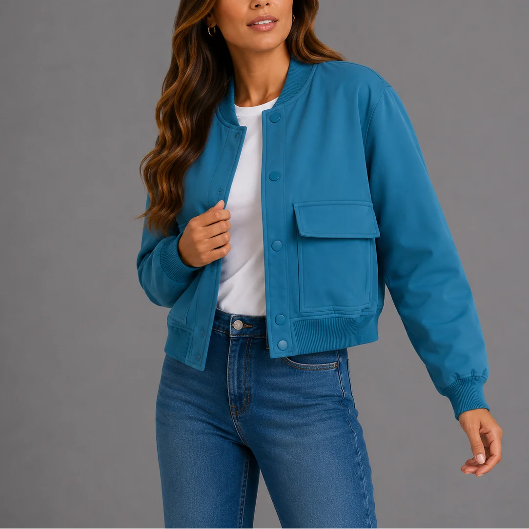 Women's Classic Snap-Button Bomber Jacket