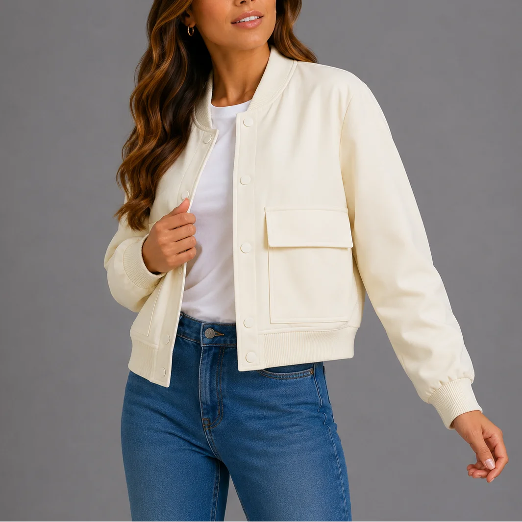 Women's Classic Snap-Button Bomber Jacket