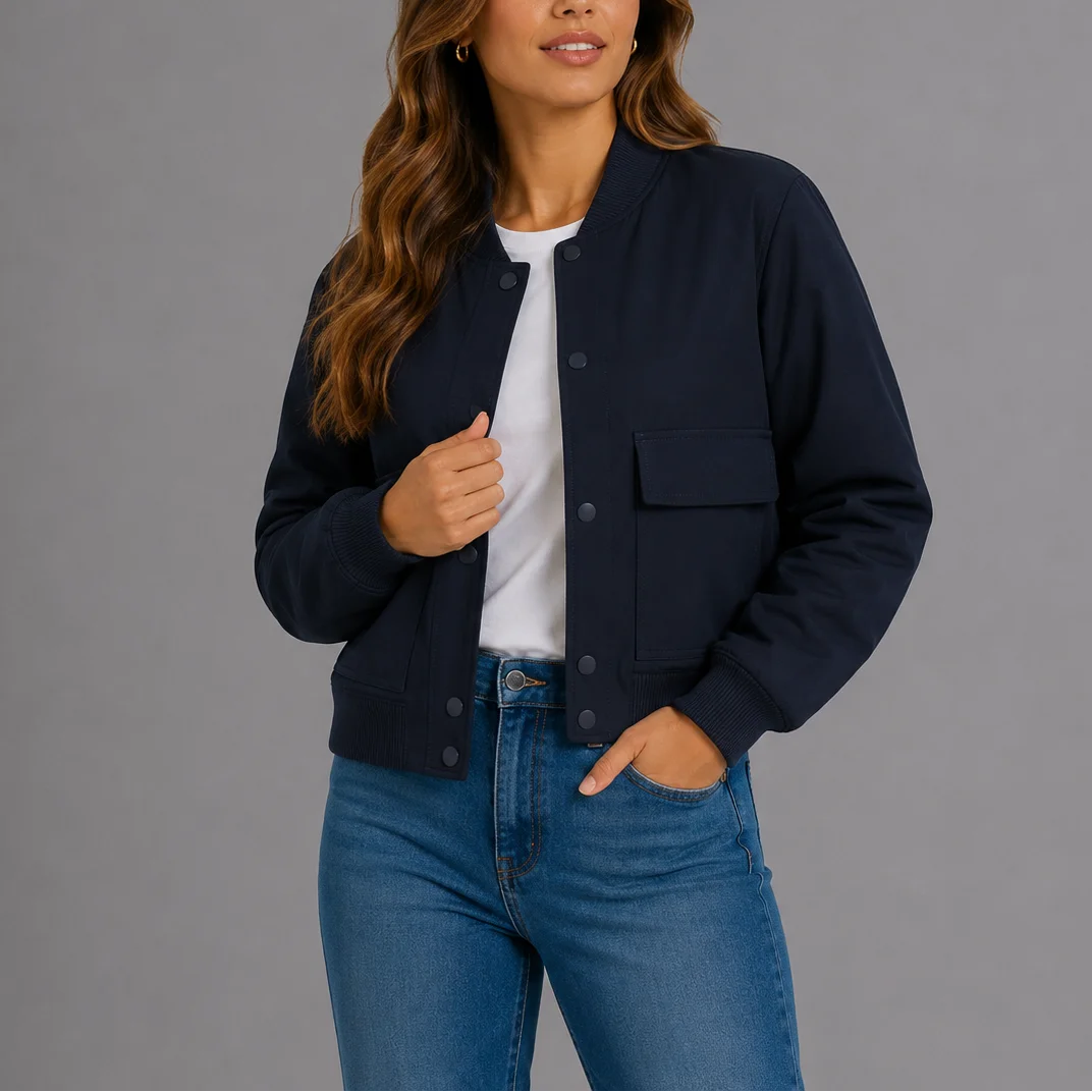 Women's Classic Snap-Button Bomber Jacket