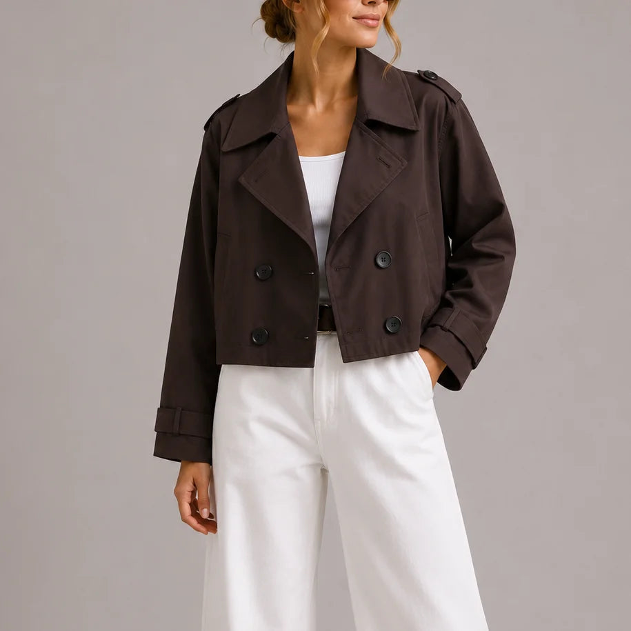 Women's Cropped Double-Breasted Trench Jacket