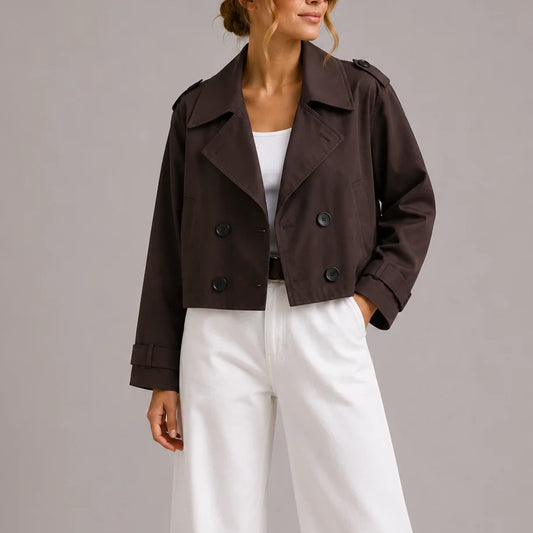 Women's Cropped Double-Breasted Trench Jacket