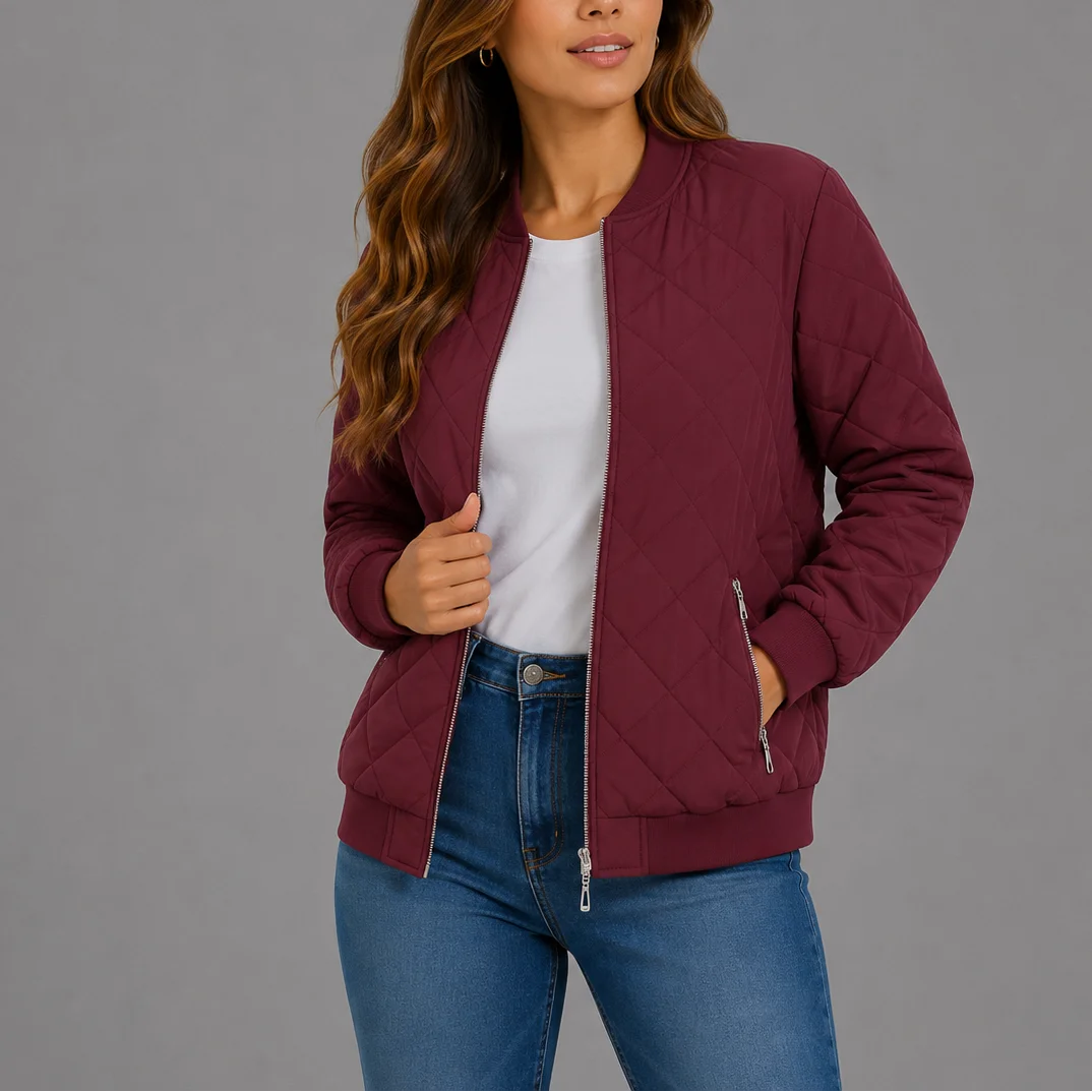 Women's Diamond Quilted Bomber Jacket