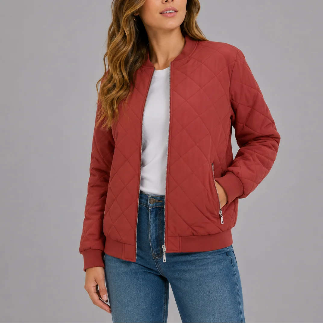 Women's Diamond Quilted Bomber Jacket