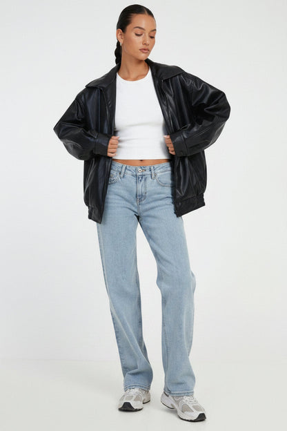 Women's Faux Leather Relaxed Fit Jacket