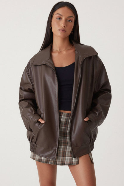 Women's Faux Leather Relaxed Fit Jacket