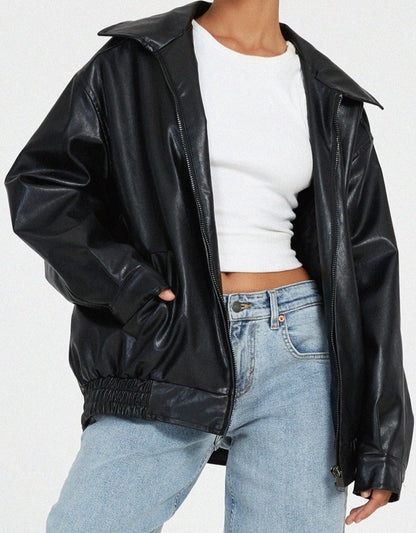 Women's Faux Leather Relaxed Fit Jacket